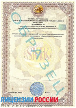 Образец сертификата соответствия (приложение) Рубцовск Сертификат ISO 13485
